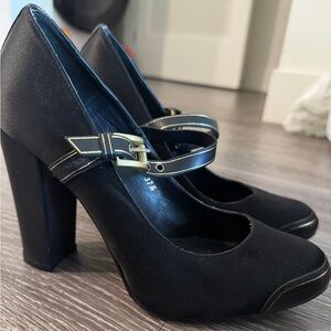 Pedro Garcia Black Heels with Gold Accents